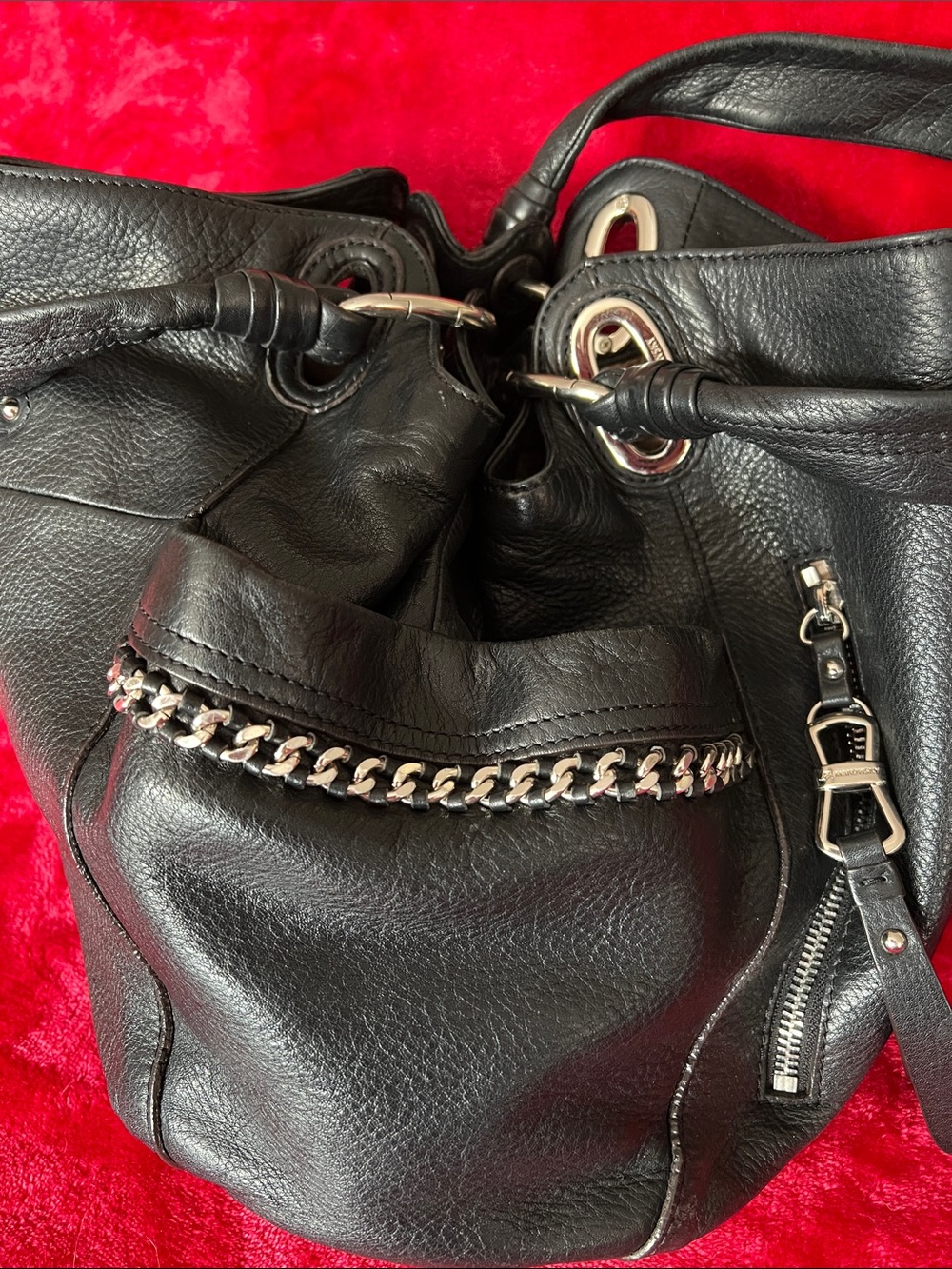 b. makowsky Black Leather Shoulder Bag with Beige Snakeskin Pouch - Picture 4 of 4